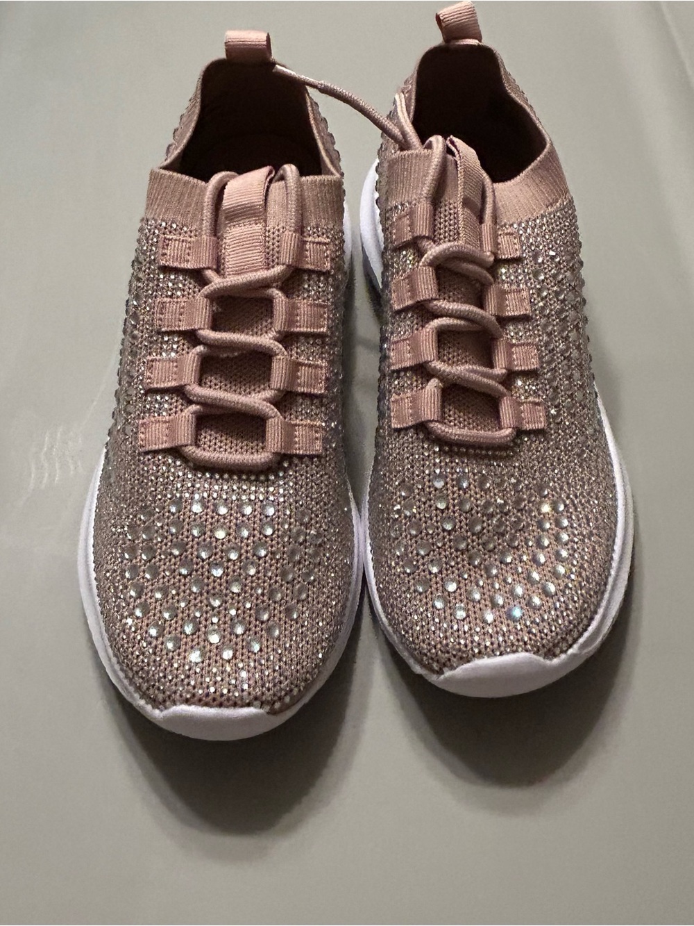 Anne Klein Crystal-Embellished Knit Slip-On Sneakers - Rose